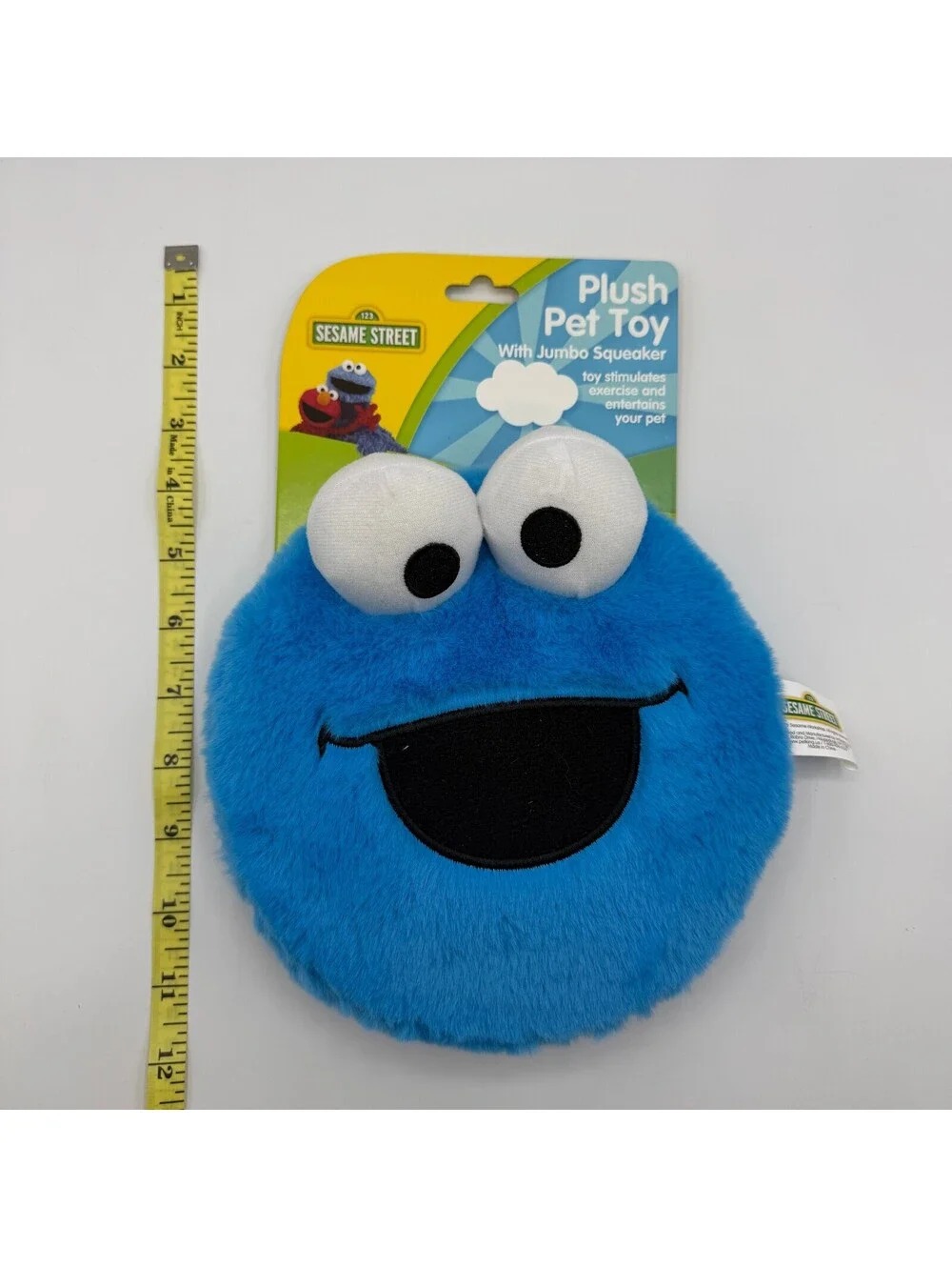 Sesame Street Cookie Monster Plush Pet Dog Toy Round Blue Jumbo Squeaker NEW